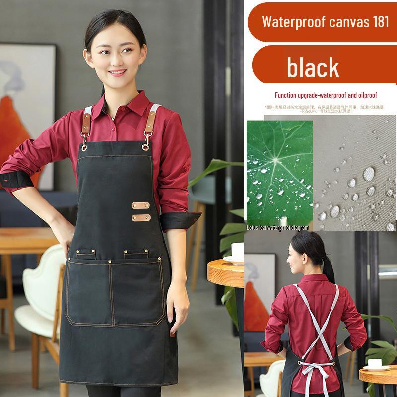 Waterproof Cross-Back Canvas Apron: Oil-Proof, Dirt-Resistant Kitchen & Catering Workwear