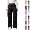 Women's Vintage Straight Leg Cargo Pants Elastic Waistband Drawstring Adjustable Hem Utility Workwear Trousers