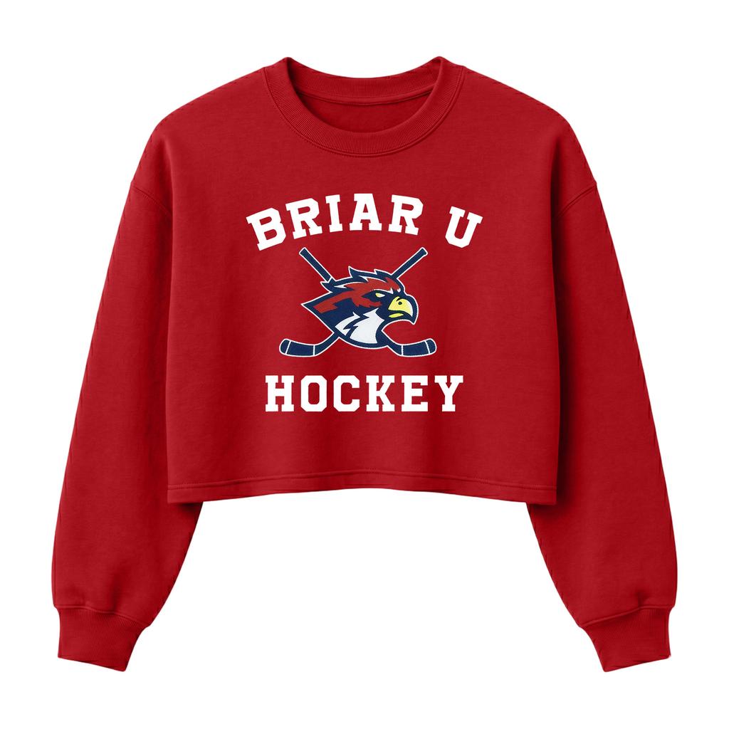 Crew Neck Cropped Sweatshirt Briar U Hockey Graphic Print Long Sleeve Pullover Casual Fit Lightweight Fabric