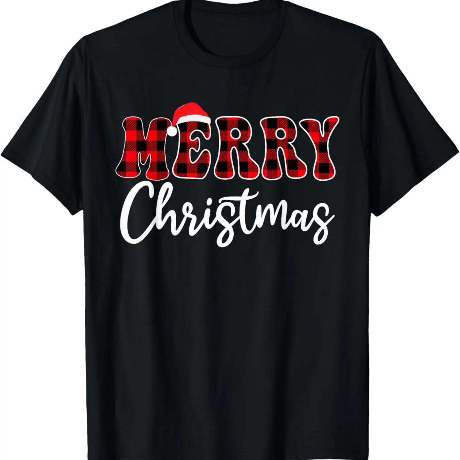 

Merry Christmas With Black And Red Plaid Family Men Women T-Shirt S чёрный