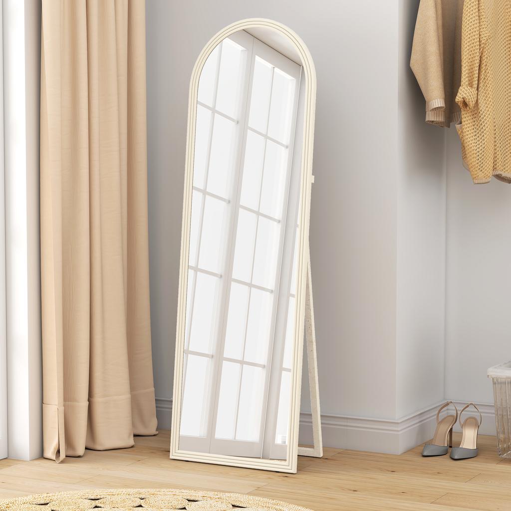 Floor Mirror, Full-Length Arched, Stone-Effect Frame, 50 x 160 cm, White