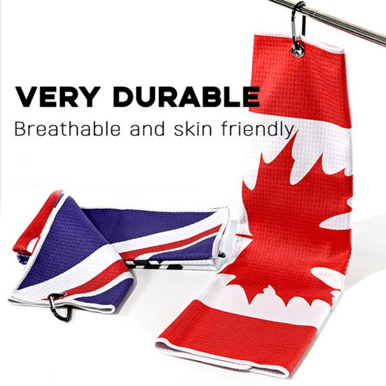 Professional Golf Caddy Towel with Carabiner National Flag Pattern Superfiber Towel Multifunctional Golf Ball Putter Reusable Golf Club Head