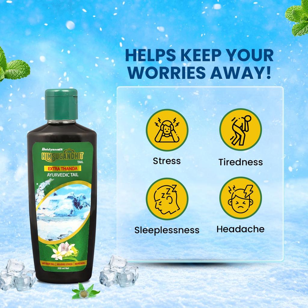Baidyanath Himsugandhit Tel 200 ml X Pack of 2 Cooling Ayurvedic Hair Oil for Relaxed Mind and Sleep