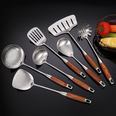 Utensilio de cocina de acero inoxidable 304 con mango de madera, espátula, pala, cuchara para espaguetis y arroz, colador, utensilios de cocina, accesorios de cocina