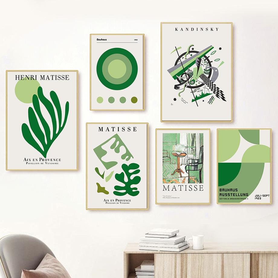 Matisse Bauhaus Zielony Blok Kolorów Linie Nowoczesna Sztuka Ścienna Plakaty Grafiki Obraz na Płótnie Abstrakcyjne Obrazy Salon Dekoracja Domu