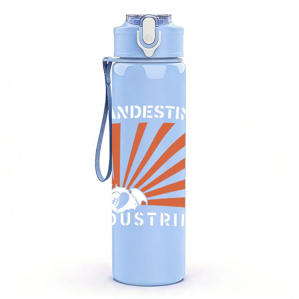 1PC Sunburst Orange Radial Graphic Print 750ml Colorful Plastic Sports Water Bottle Leakproof Pop Up Lid with Straw for Outdoor Work Home Use