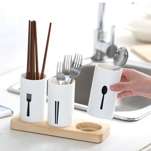 Suteki Life Chopstick Stand, Drainer, Spoon, Fork, Knife, 3-Piece Set, Nordic Style Kitchen Storage