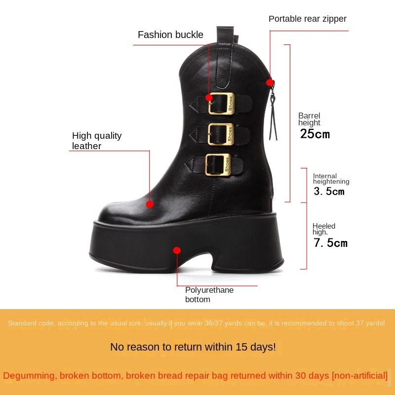 Fashion Women's Boots 2024 Autumn Winter New Mid-tube Western Cowboy Boots Niche Thick Soled Belt Buckle Women's Ankle Boots