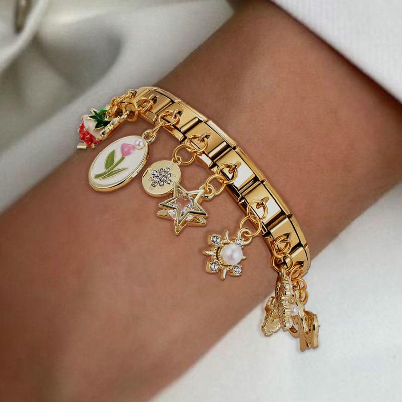 Braccialetti Charm Italiani Fai da Te Catena di Base Bracciale in Acciaio Inossidabile Moduli Assemblati Versatili Regalo Ideale 9mm Universale Dropshipping