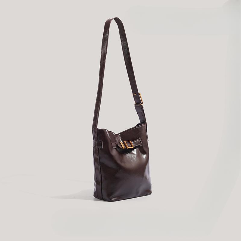 Nischen-Ölwachsleder Einfache Kleine Eimertasche Retro Einzelne Schulter Umhänge Lässige Kleine Tasche Mädchen