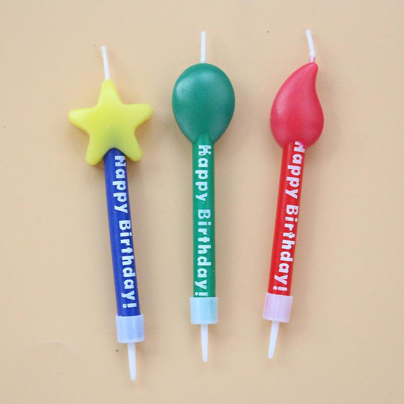 Ins Happy Birthday Letters Colorful Retro Candles Creative Pattern Stars Flame Balloon Party Candles