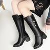 Women's Mid-calf Boots Luxury Rhinestone High Heeled Boots Quality High Heeled Leather Boot Winter Warm Women Boots Botas Mujer