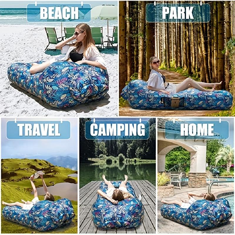 1-Person Tropical Print Quick-Inflating Beach Lounger - Durable Oxford Fabric, Self-Inflating Air Mattress for Camping, Festivals & Outdoor Relaxation