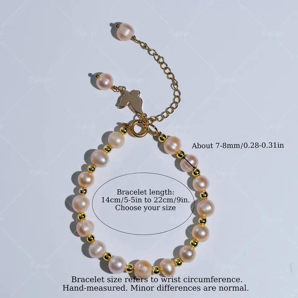MYSOYA Pink Freshwater Pearl & Gold Butterfly Bracelet (7-8mm) 5.5-14cm