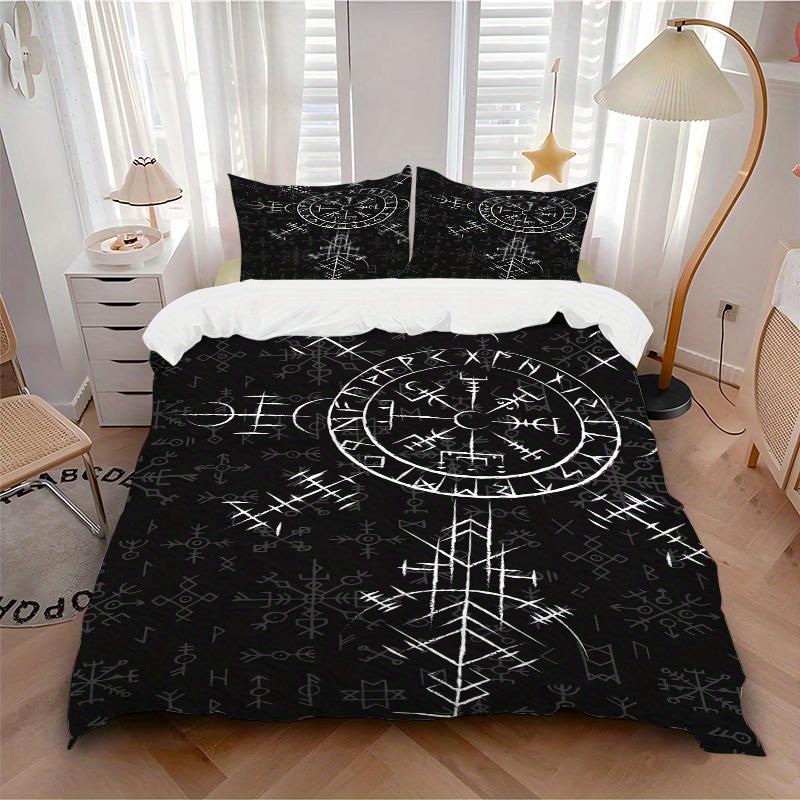 3pcs Viking Runes Bedding Set Soft Polyester Down Comforter Cover and Pillowcases, Suitable for All Seasons, Practical Gifts for the Home 0729093