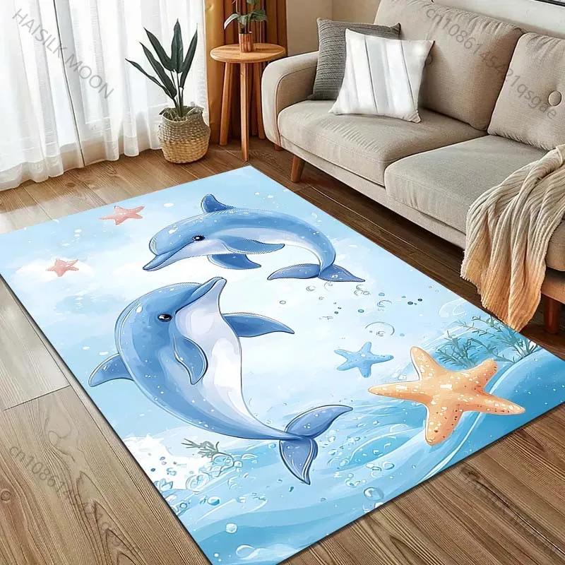 3D Printing Two Dolphins Cartoon Print Carpet for Bedroom Living Room Bedside Floor Mat Modern Home Decor Area Rug Luxury Gift