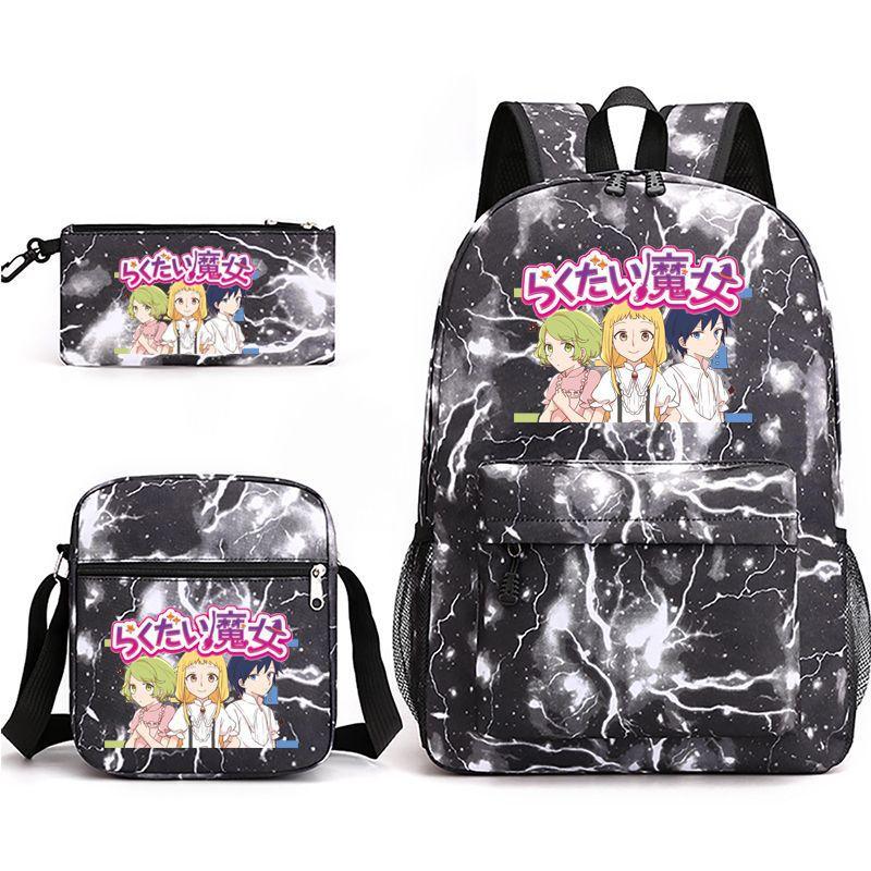 Large Capacity Schoolbag with Shoulder Strap; Student Three-piece Pencil Case Set