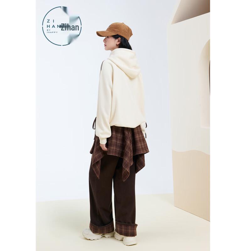 ZIHAN Women's Winter Hooded Letter Print Color-Block Sweatshirt