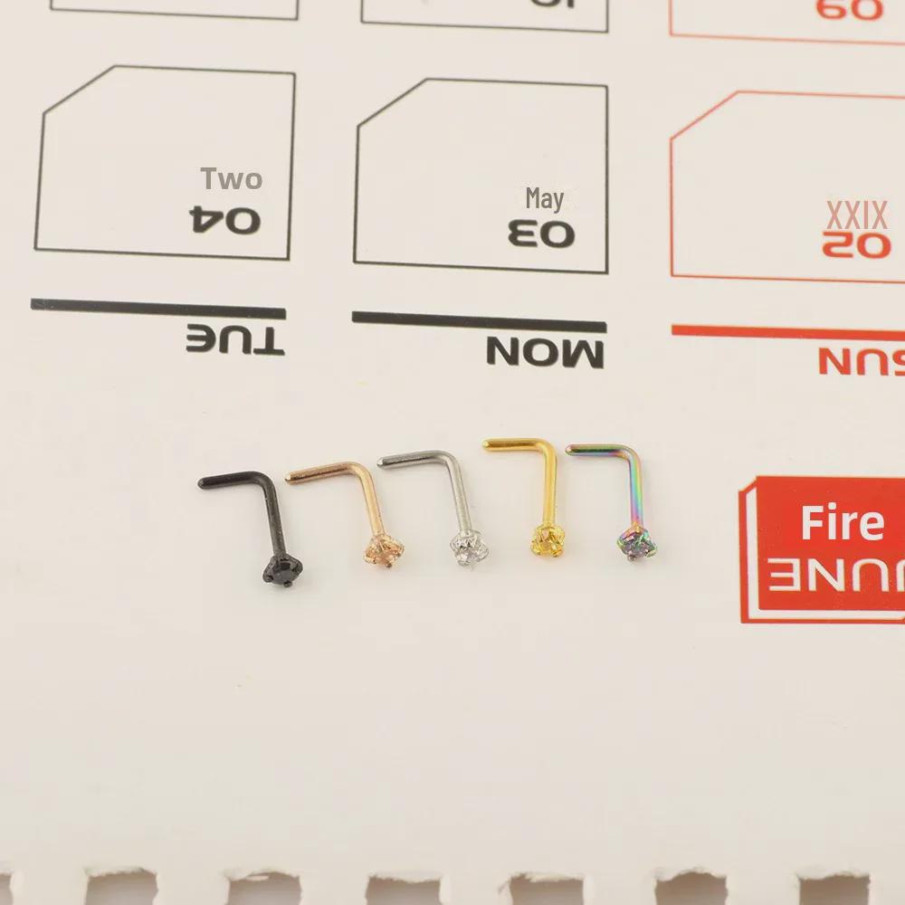 European and American Zirconium L-Shaped Stainless Steel and Titanium Nose Studs and Rings for Body Piercing