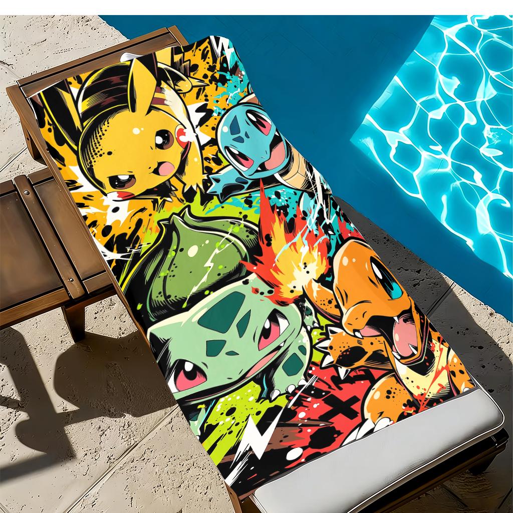Cartoon Monster Starter Print Beach Towel, Super Soft Absorbent Bath Towel, Graffiti Art Style, Lightweight Quick Dry, For Beach