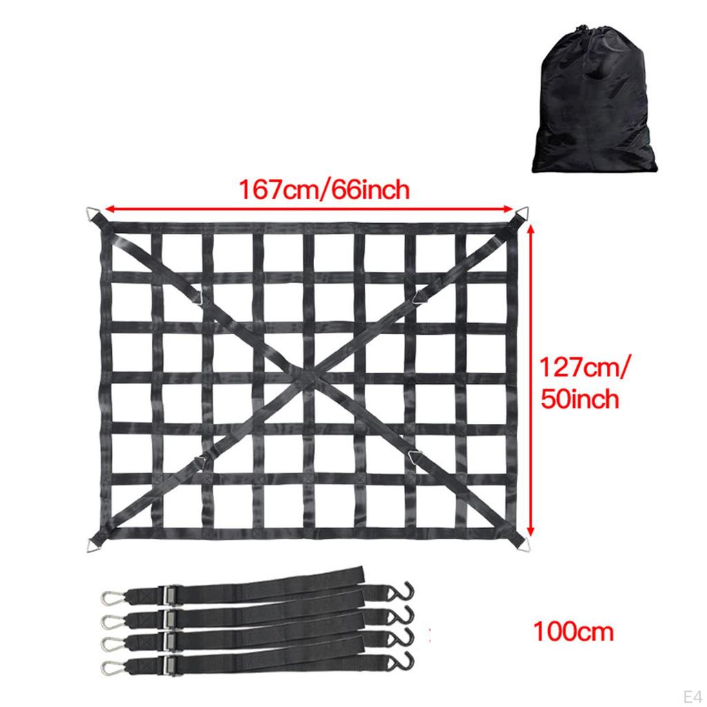 Cargo Net for Pickup Truck Bed Mesh Organizer 4 Hook Ropes Compatible Buckles Black