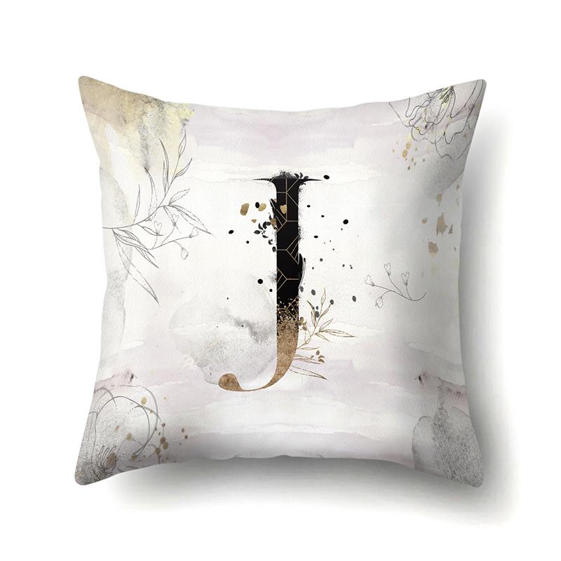 Polyester Pillow Case Car Ink and Ancient Style Home 26 English Letters Printed Sofa Pillow Case