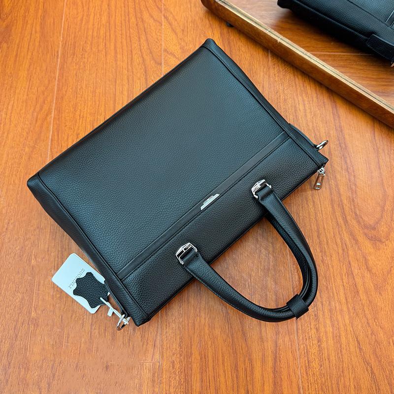 Genuine Leather Men's Handbag, Cowhide Computer Bag, Simple and Large-capacity Single-shoulder Briefcase