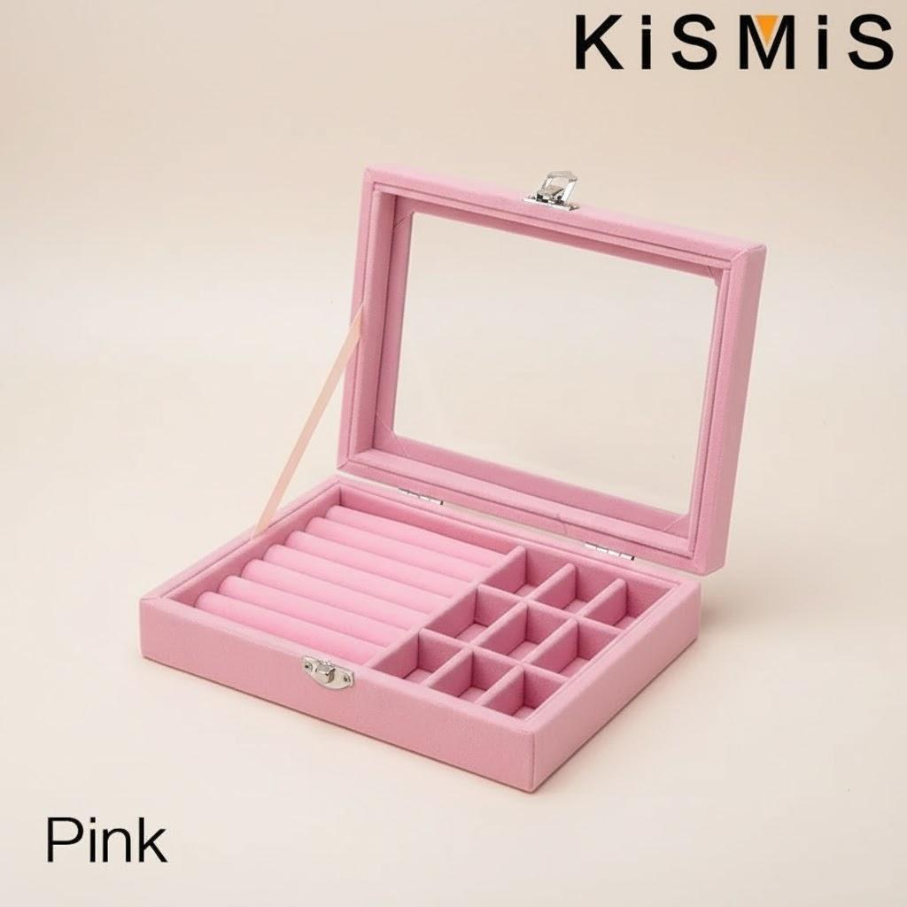 Velvet Jewelry Organizer Box with Clear Lid Dust-Proof Ring and Earring Storage Case for Multiple Pieces