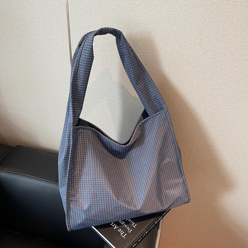 Casual large-capacity tote bag women s fashion plaid canvas bag niche versatile shoulder underarm bag синий