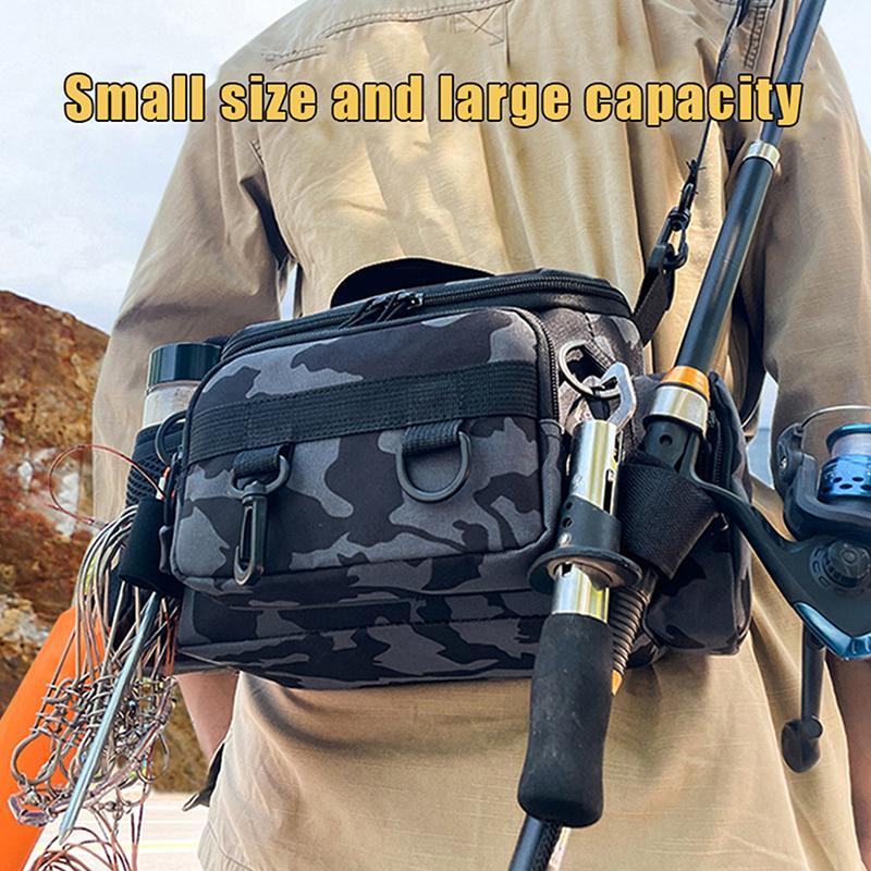 Fishing Tackle Shoulder Bag Storage Bag Portable Fishing Rod Holder Outdoor Sports Bag Multifunctional Waist Bag Lure Bag
