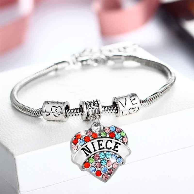 Family Members Inlaid Colorful Rhinestone Love Heart Bracelet Gift For Family**
