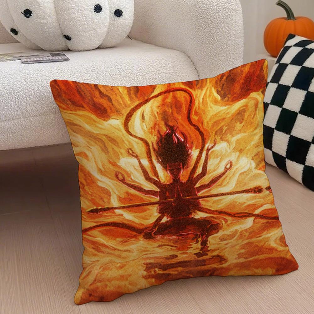 Popular Chinese Mytho Animation NNezha Cushion Cover Throw Pillow Cover Hidden Button Durable Polyester Chair Cushion