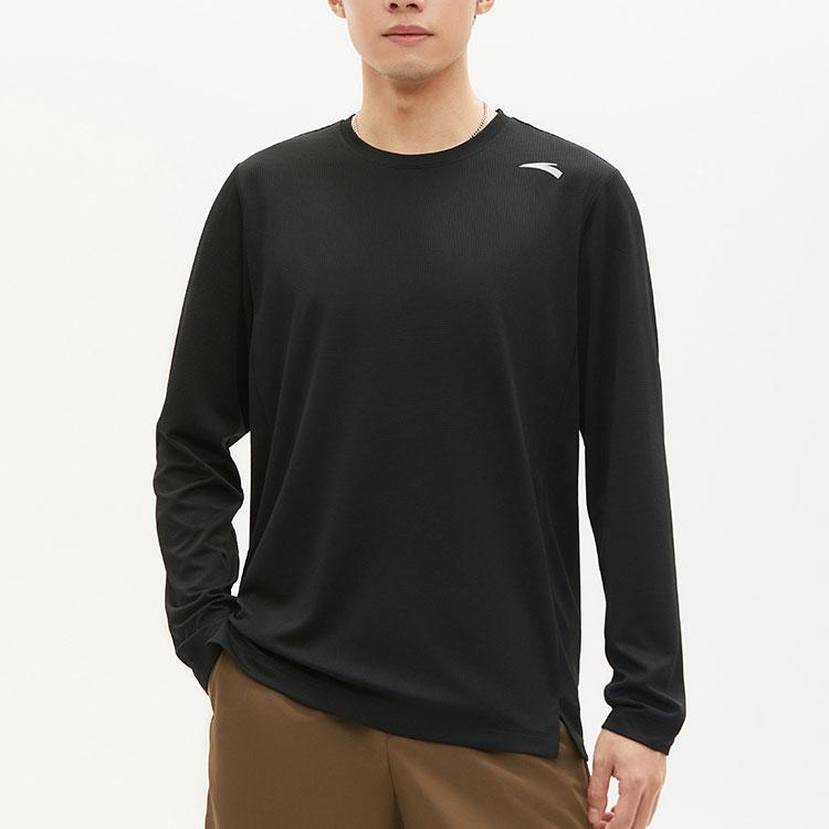 Anta Training Series Solid Color Round Neck Pullover Quick-Dry Long Sleeve T-Shirt Men Tops Basic-Black 952417401-4