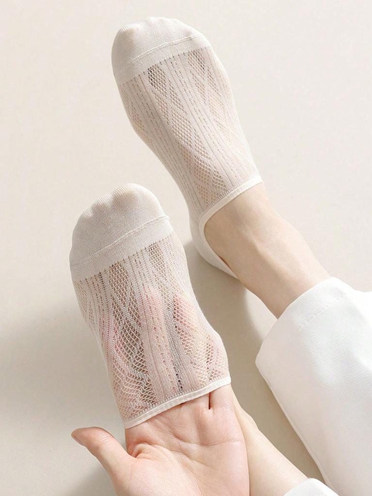 5 Pairs Women's Casual Minimalist Mesh Boat Socks, Thin Anti-Slip Breathable Invisible Socks, Daily Wear/Summer Christmas Gift