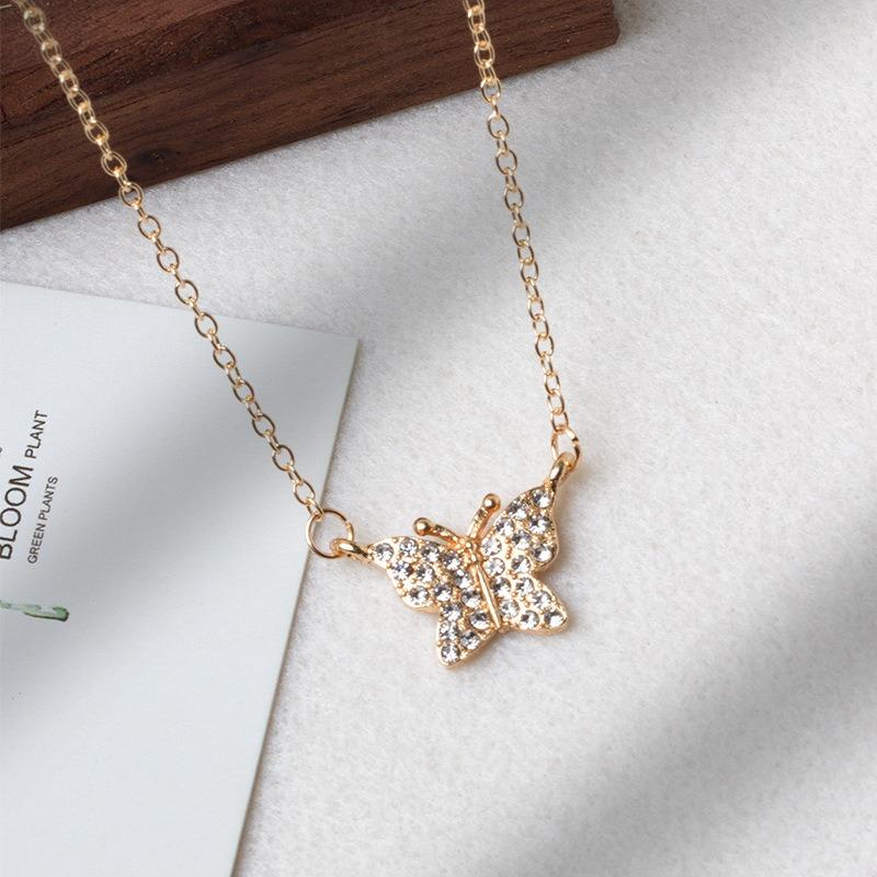 Butterfly full diamond necklace, new jewelry fashion high-end wind collarbone chain women's neck chain