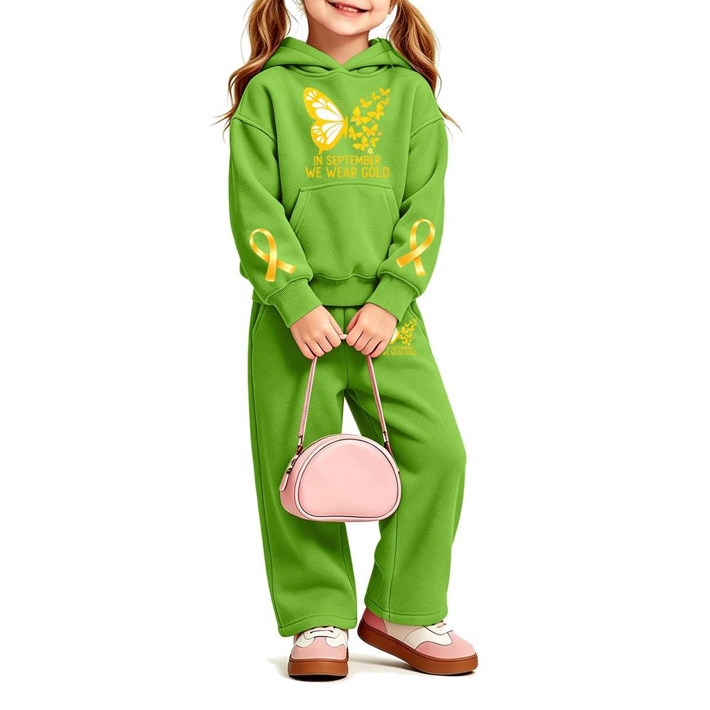 Girls' Printed Hoodie and Sweatpants Set, 2-Piece Casual Outfit for Everyday Wear
