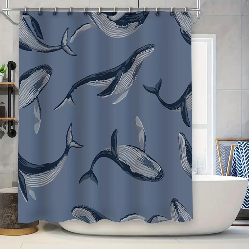 

Whale Print Shower Curtain Blue White Size 180 X 240Cm For Bathrooms Decor W60H190(CM)-1 Pcs