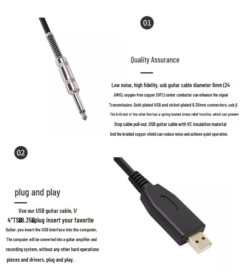 USB to 6.35mm Electric Guitar Recording Cable, USB to XLR Audio Cable, Customizable Options Available
