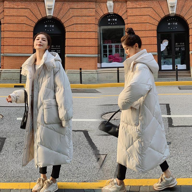 Winter New Loose Fashion Hooded Down Cotton-padded Jacket Women's Long Padded Over-the-knee Warm Coat Coat.