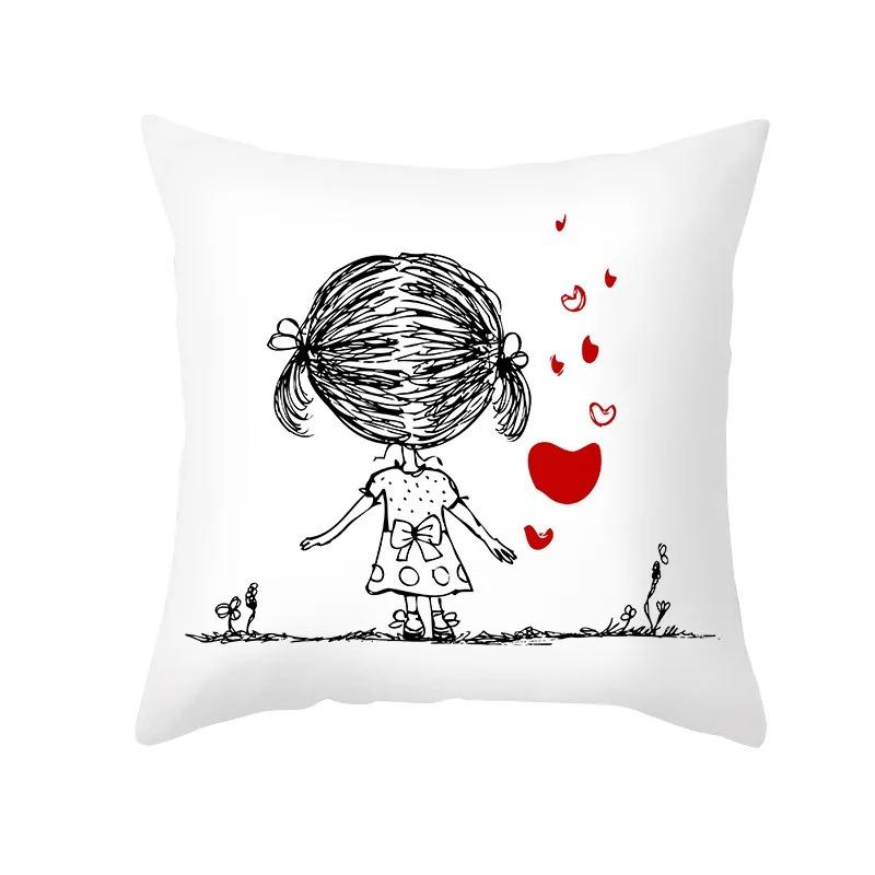 Simple Strokes Love Heart Decorative Pillowcase Office Living Room Home Pillowcase Car Ornaments