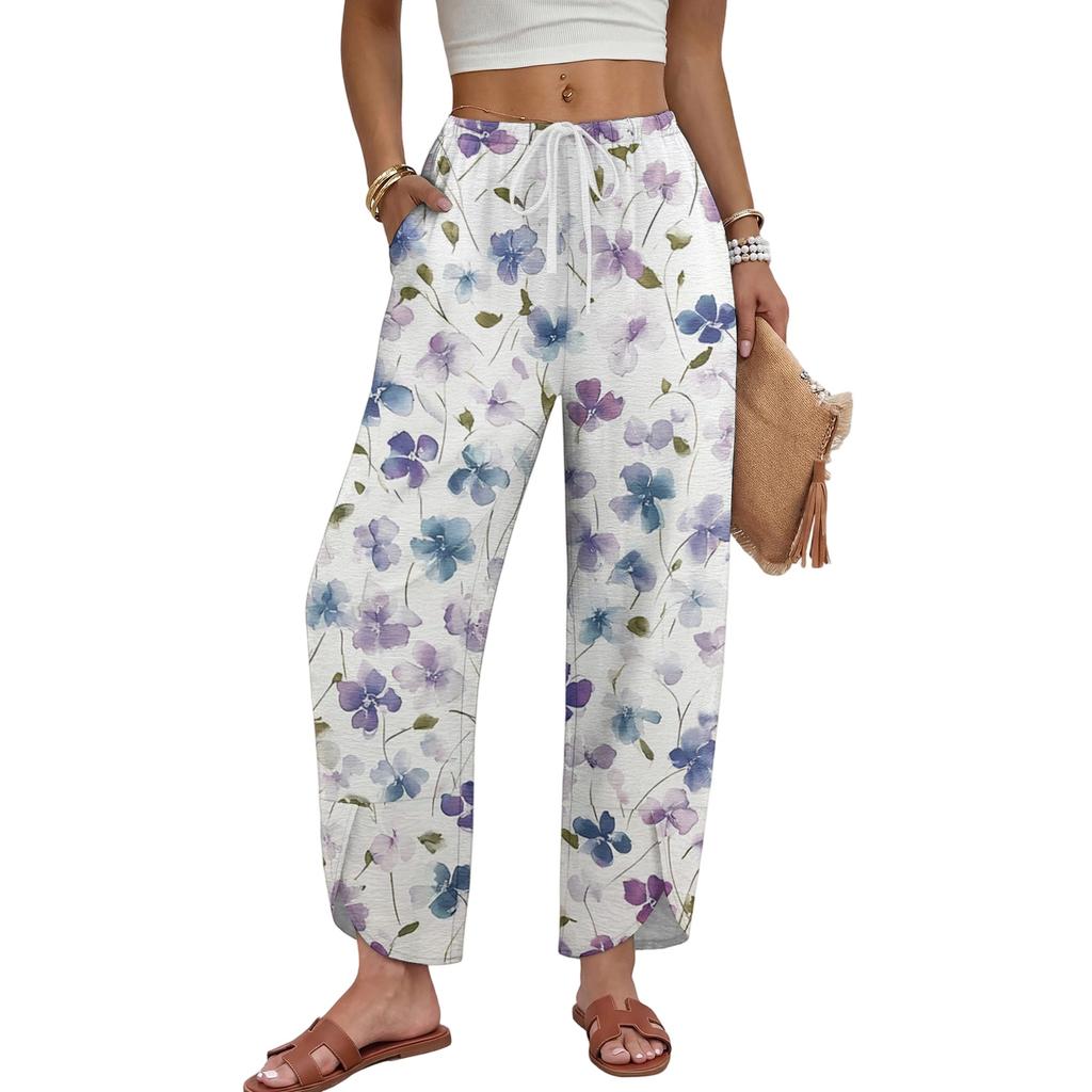 Women’s Casual Straight Leg Loose Wide Leg Pants with Drawstring and Printed Pattern Suitable for Daily Wear and Relaxed Outfits