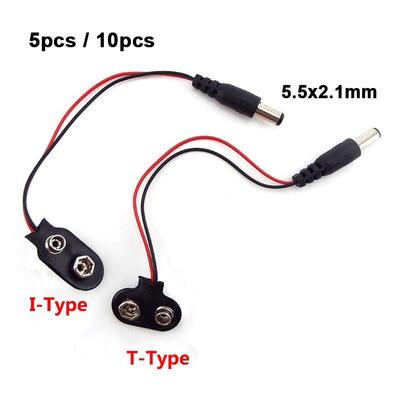 מחבר סוללה 9V אטבי חשמל DC שקע זכר 5.5 מ"מ x 2.1 מ"מ מתאם תנין עם חיבור חוט מחזיק כבל שקע עופרת 9 וולט