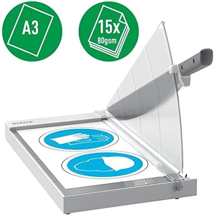 Leitz Precision Office 90220000 - Cisaille A3, Capacité 15 Feuilles, Longueur De Coupe 457 Mm, Lame En Acier, Repères d'Alignement,