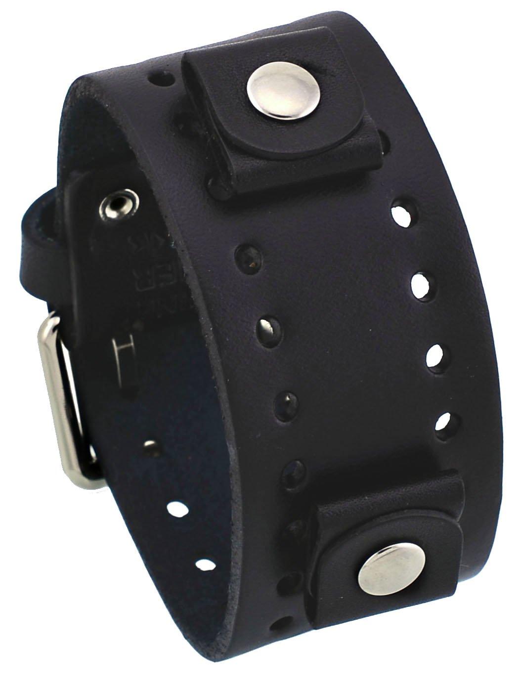 

Nemesis BN-K 20mm Lug Width Black Wide Leather Cuff Wristwatch Band
