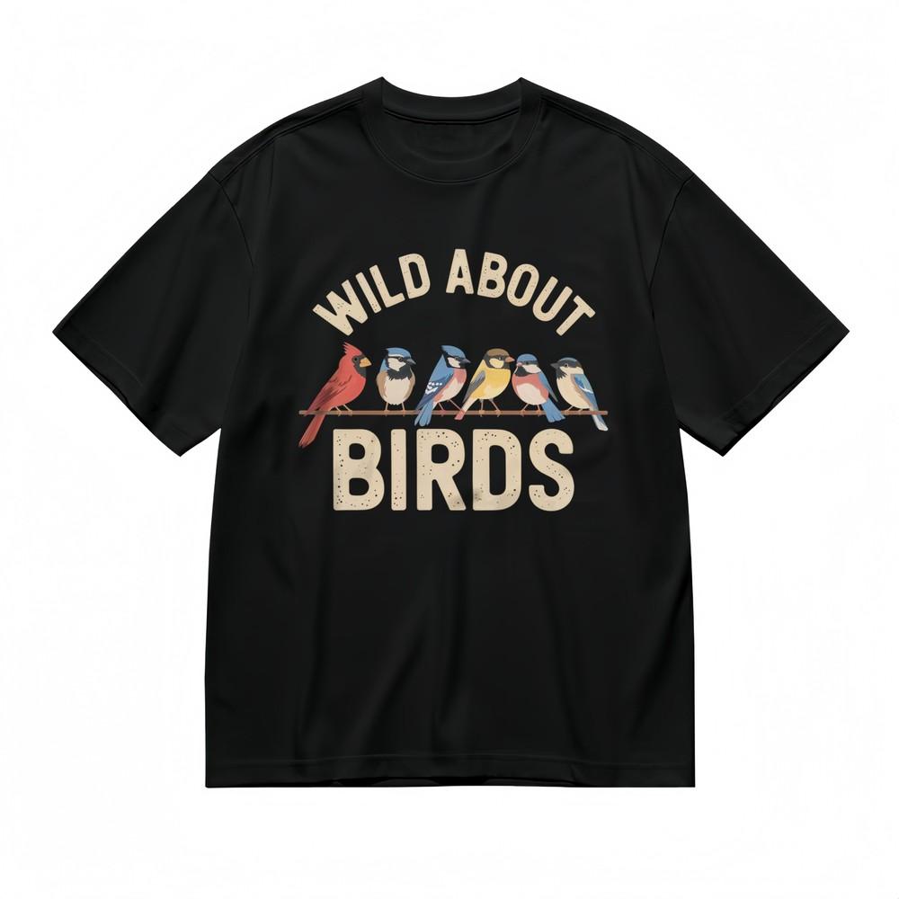 

Women s T-Shirt With Wild About Birds Graphic Unisex Black 100% Cotton Tops USA XL