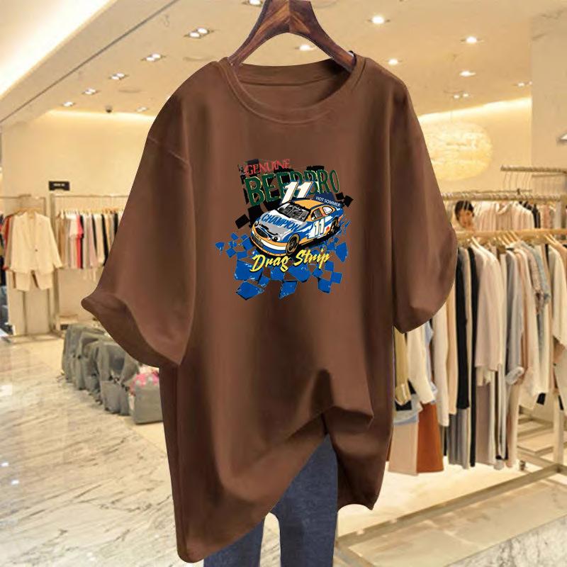 

pure cotton white printed t-shirt women s short-sleeved new loose top design sense niche bottoming shirt XXXL