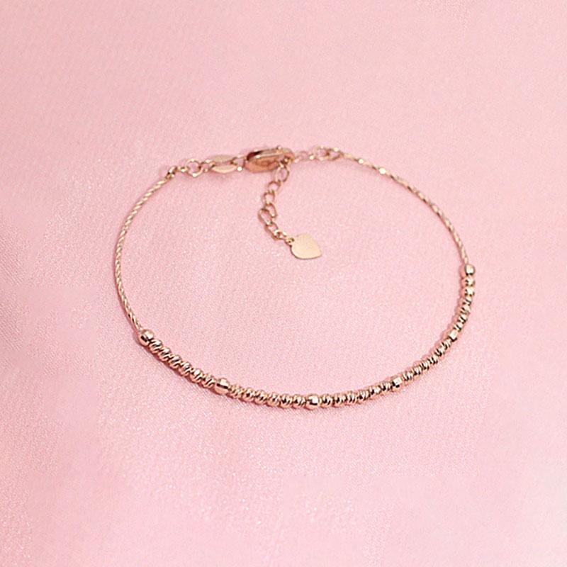 585 Purple Gold Plated 14K Rose Gold Simple Shiny Beaded Bracelet for Women Party Luxury Party Slender bangles jewelry