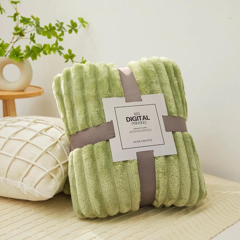 Wide Ribbed Flannel Fleece Blanket 300Gsm Ultra Soft Plush Throw Blanket Microfiber Cozy Warm Blanket For Couch Bed Sofa Travel