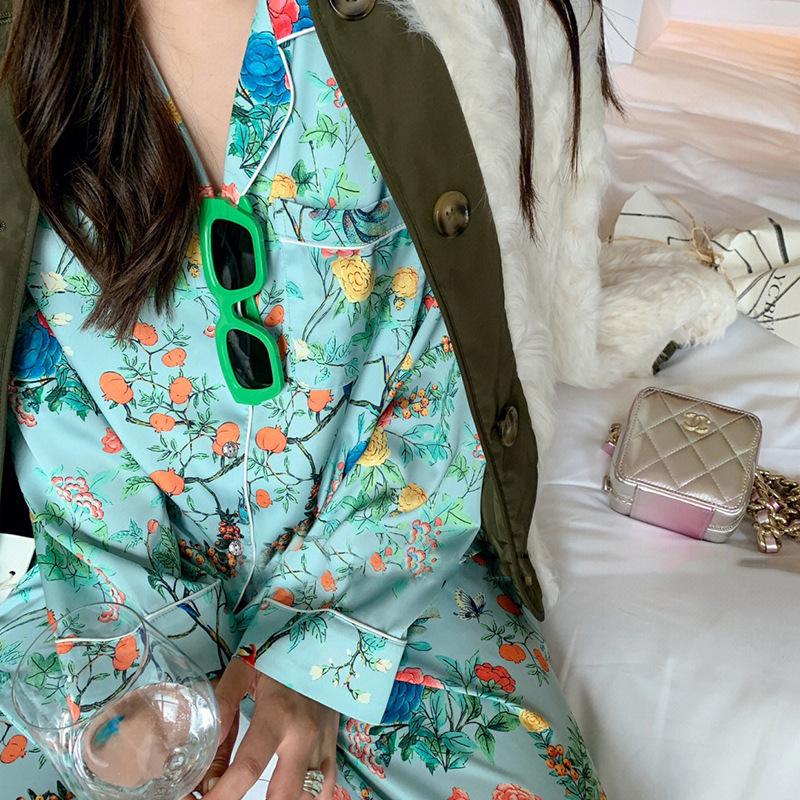 Spring And Summer New High-End Pajamas Women'S High-End Long-Sleeved Trousers Cardigan Loungewear Set Real Shot