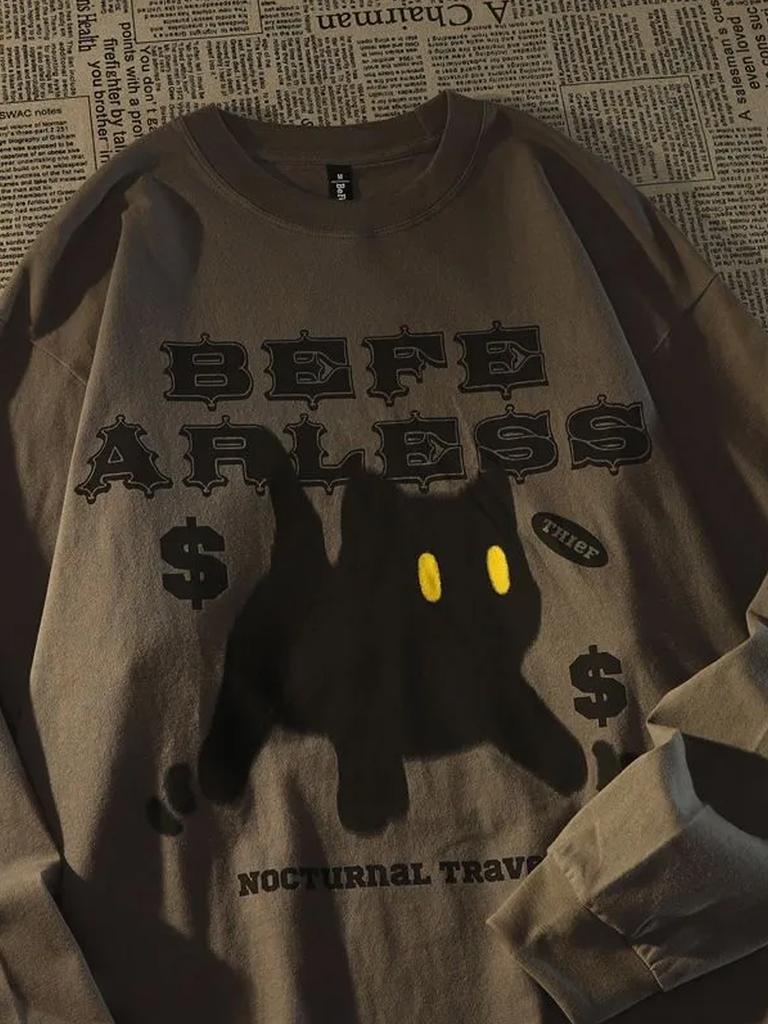 Volné tričko s dlouhým rukávem Dámské Kreslený potisk Top Ležérní Pulovr High Street Styl Vintage Oblečení Nadměrná velikost